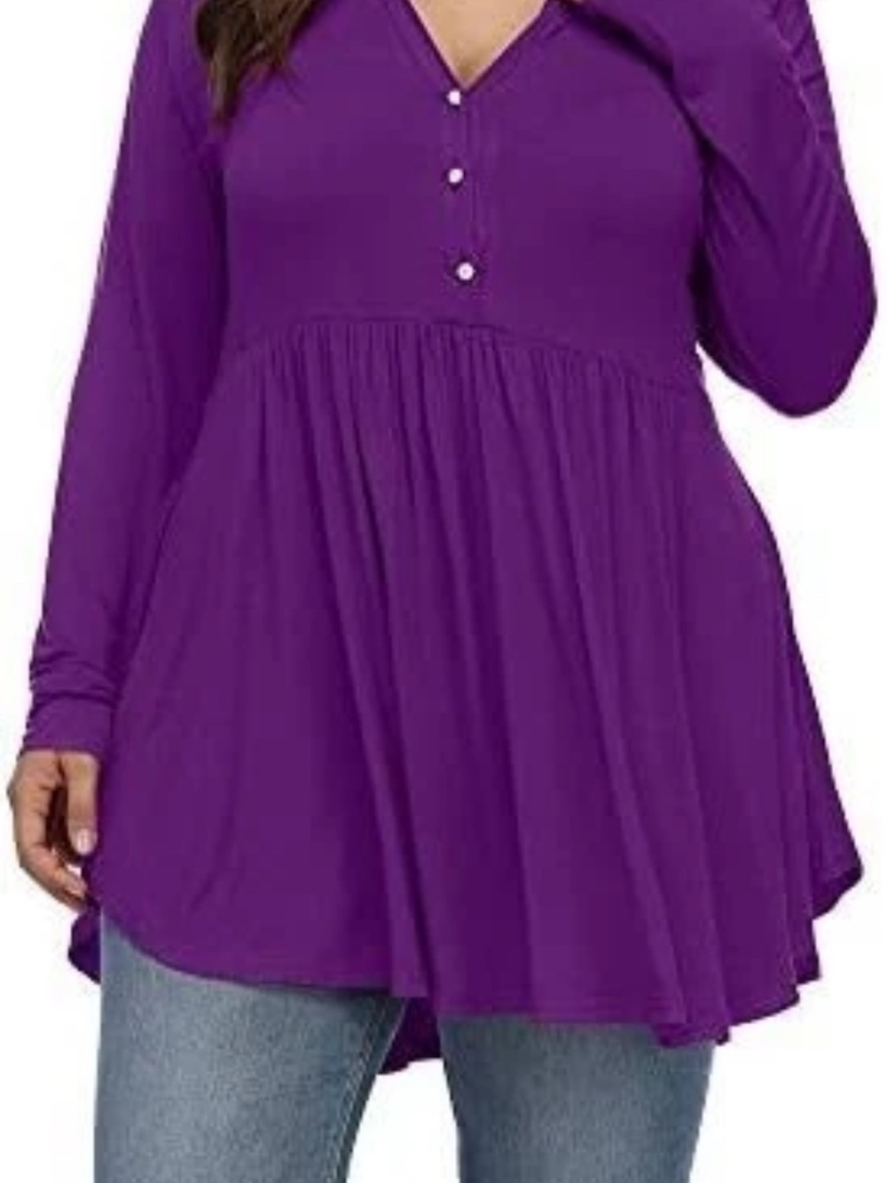V-Neck Long-Sleeve Purple Babydoll Tunic 3X
